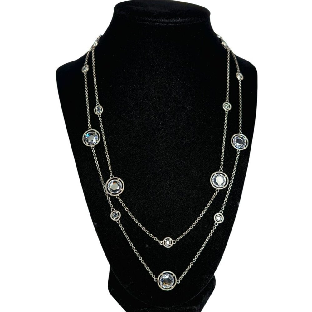 New Tocara Sterling Silver Necklace DiAmi Crystal Bezel Station 42" Long Bianca